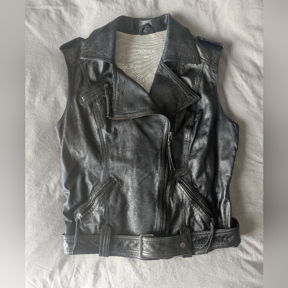 Genuine Leather Black Danier Vest Size M Women's